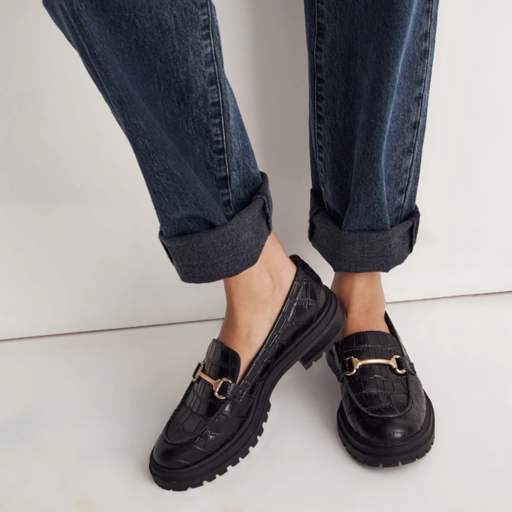 Madewell The Bradley Hardware Lugsole Loafer in Croc Embossed Leather